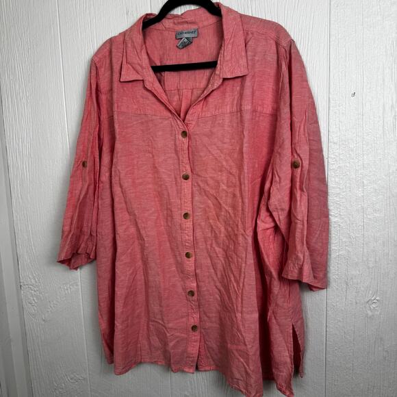 Catherines Button Front Half Sleeve Linen Blend Shirt Coral Pink Size 3X 26/28 - Picture 3 of 7